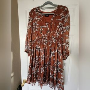 Floral-Print Smocked-Waist V-Neck Fit-&-Flare Shimmer Dress